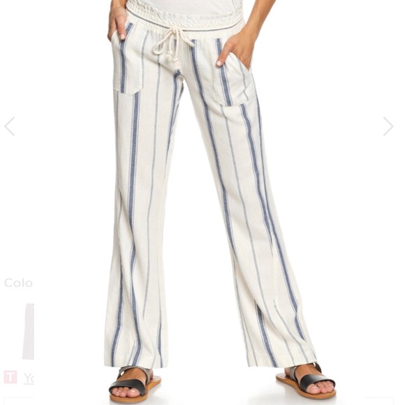 Roxy Oceanside Flared Linen Striped Beach Pants - Picture 5 of 8